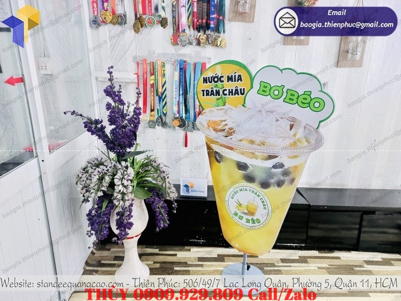 biển hiệu hình ly nước mía trân châu đẹp