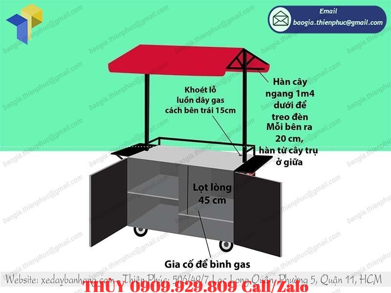đặt làm xe đẩy bán bánh bạch tuộc