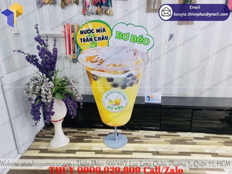 standee mô hình ly nước mía trân châu sợi dừa
